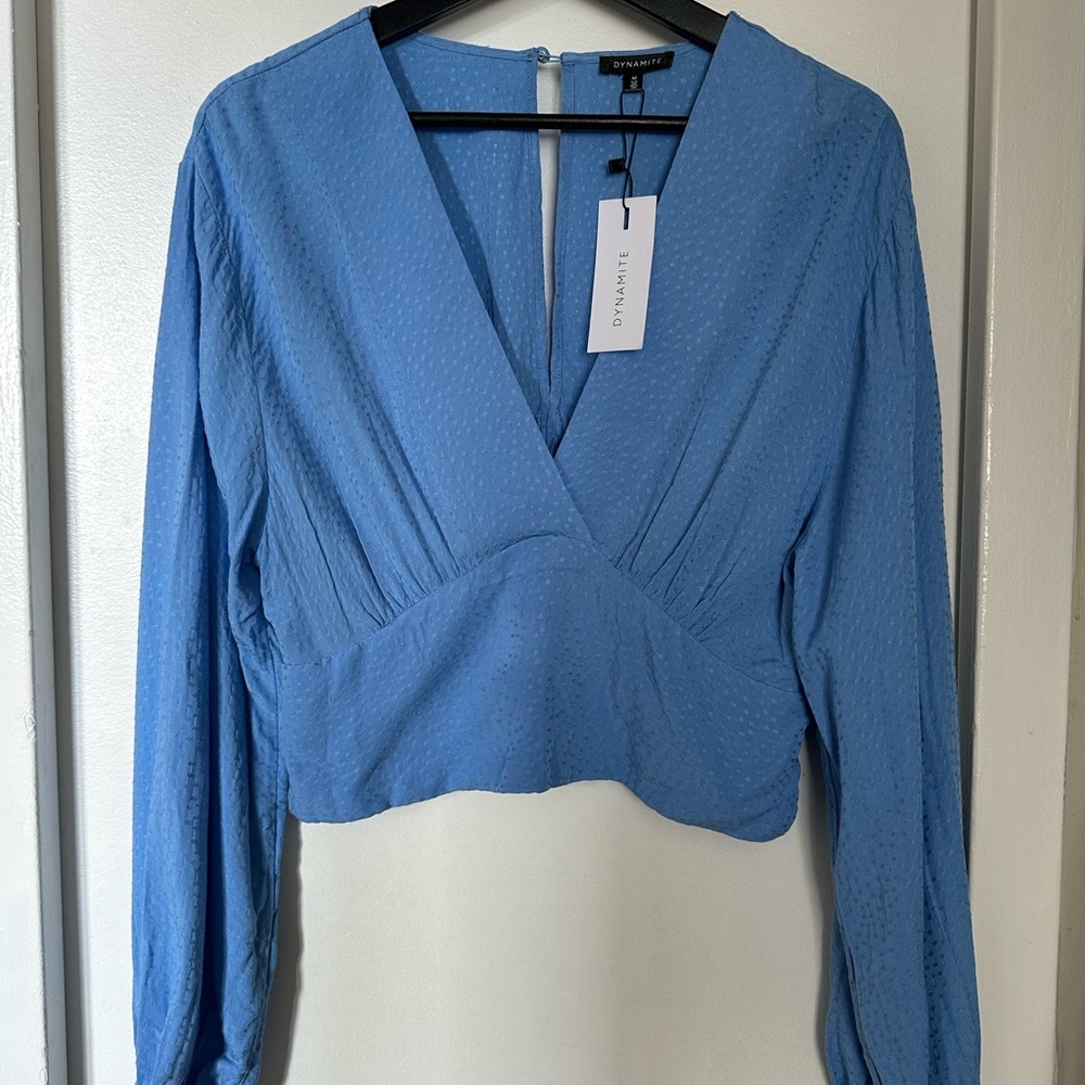 Dynamite Blue Long-Sleeve V-Neck Top